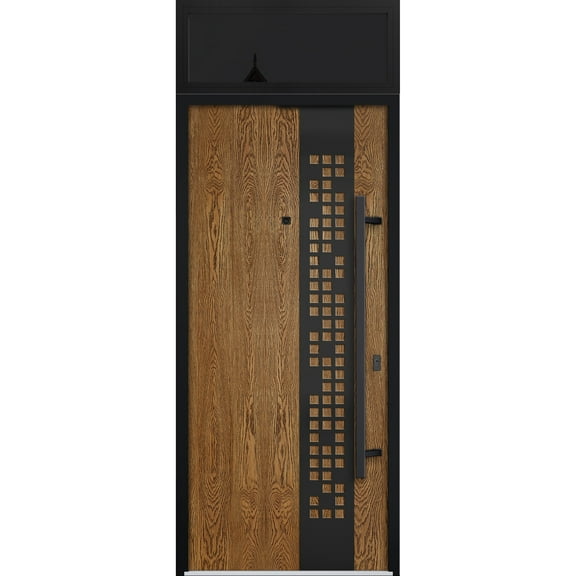 Front Exterior Prehung Steel Door / Deux 6678 Natural Oak / Top Exterior Window Sidelite / Entry Metal Modern Painted W36" x H80 16" Left hand Inswing