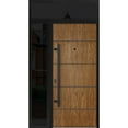 thumbnail image 1 of Front Exterior Prehung Steel Door / Deux 6683 Natural Oak / Side and Top Exterior Window Sidelite / Entry Metal Modern Painted W36+14" x H80+16" Right hand Inswing, 1 of 6
