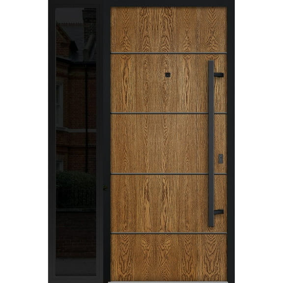 Front Exterior Prehung Steel Door / Deux 6683 Natural Oak / Side Exterior Window Sidelite / Entry Metal Modern Painted W36 12" x H80" Left hand Inswing