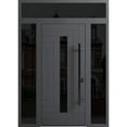 thumbnail image 1 of Front Exterior Prehung Steel Door / Ronex 0130 Grey / 2 Side and Top Exterior Window Sidelite / Entry Metal Modern Painted W14+36+14" x H80+16" Left hand Inswing, 1 of 6