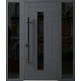 thumbnail image 1 of Front Exterior Prehung Steel Door / Ronex 0130 Grey / 2 Side Exterior Windows Sidelites/ Entry Metal Modern Painted W14+36+14" x H80" Right hand Inswing, 1 of 5