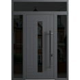 thumbnail image 1 of Front Exterior Prehung Steel Door / Ronex 0130 Grey / 2 Side and Top Exterior Window Sidelite / Entry Metal Modern Painted W12+36+12x96+16 Left-hand, 1 of 5