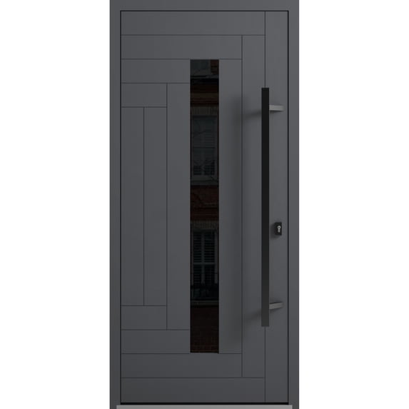 Front Exterior Prehung Steel Door / Ronex 0130 Grey / Entry Metal Modern Painted W36" x H80" Left hand Inswing