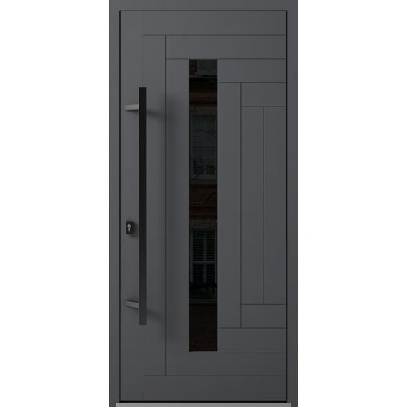 Front Exterior Prehung Steel Door / Ronex 0130 Grey / Entry Metal Modern Painted W36" x H80" Right hand Inswing