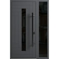 thumbnail image 1 of Front Exterior Prehung Steel Door / Ronex 0130 Grey / Side Exterior Window Sidelite / Entry Metal Modern Painted W36+12" x H80" Left hand Inswing, 1 of 5
