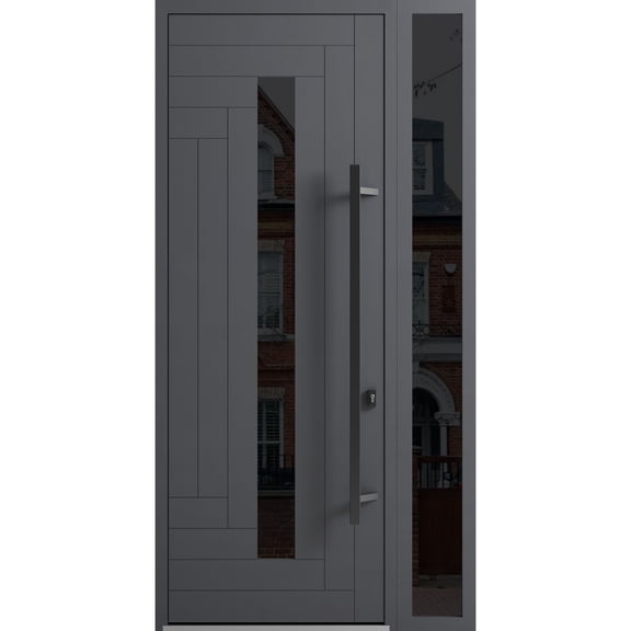 Front Exterior Prehung Steel Door / Ronex 0130 Grey / Side Exterior Window Sidelite / Entry Metal Modern Painted W36+12x96 Left-hand
