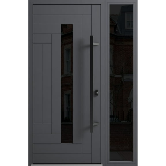 Front Exterior Prehung Steel Door / Ronex 0130 Grey / Side Exterior Window Sidelite / Entry Metal Modern Painted W36 14" x H80" Left hand Inswing