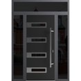 thumbnail image 1 of Front Exterior Prehung Steel Door / Ronex 0131 Black Enamel / 2 Side and Top Exterior Window Sidelite / Stainless Inserts Entry Metal Modern Painted W12+36+12" x H80+16" Left hand Inswing, 1 of 6