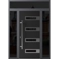 thumbnail image 1 of Front Exterior Prehung Steel Door / Ronex 0131 Black Enamel / 2 Side and Top Exterior Window Sidelite / Stainless Inserts Entry Metal Modern Painted W12+36+12" x H80+16" Right hand Inswing, 1 of 5