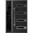 thumbnail image 1 of Front Exterior Prehung Steel Door / Ronex 0131 Black Enamel / Side Exterior Window Sidelite / Stainless Inserts Entry Metal Modern Painted W36+14" x H80" Right hand Inswing, 1 of 5