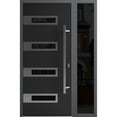 thumbnail image 1 of Front Exterior Prehung Steel Door / Ronex 0131 Black Enamel / Side Exterior Window Sidelite / Stainless Inserts Entry Metal Modern Painted W36+14" x H80" Left hand Inswing, 1 of 6