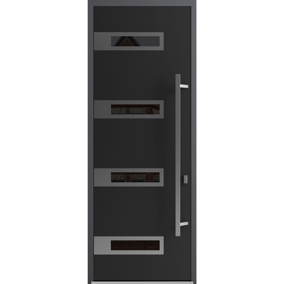 Front Exterior Prehung Steel Door / Ronex 0131 Black Enamel / Stainless Inserts Entry Metal Modern Painted W36x96 Left-hand