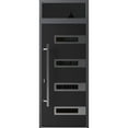 thumbnail image 1 of Front Exterior Prehung Steel Door / Ronex 0131 Black Enamel / Top Exterior Window Sidelite / Stainless Inserts Entry Metal Modern Painted W36" x H80+16" Right hand Inswing, 1 of 5
