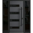 thumbnail image 1 of Front Exterior Prehung Steel Door / Ronex 0131 Grey / 2 Side Exterior Windows Sidelites/ Entry Metal Modern Painted W16+36+16" x H80" Left hand Inswing, 1 of 5