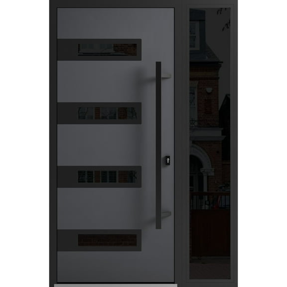 Front Exterior Prehung Steel Door / Ronex 0131 Grey / Side Exterior Window Sidelite / Entry Metal Modern Painted W36+14" x H80" Left hand Inswing