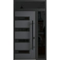 thumbnail image 1 of Front Exterior Prehung Steel Door / Ronex 0131 Grey / Side and Top Exterior Window Sidelite / Entry Metal Modern Painted W36+12" x H80+16" Left hand Inswing, 1 of 6