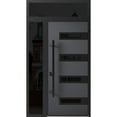 thumbnail image 1 of Front Exterior Prehung Steel Door / Ronex 0131 Grey / Side and Top Exterior Window Sidelite / Entry Metal Modern Painted W36+14" x H80+16" Right hand Inswing, 1 of 6