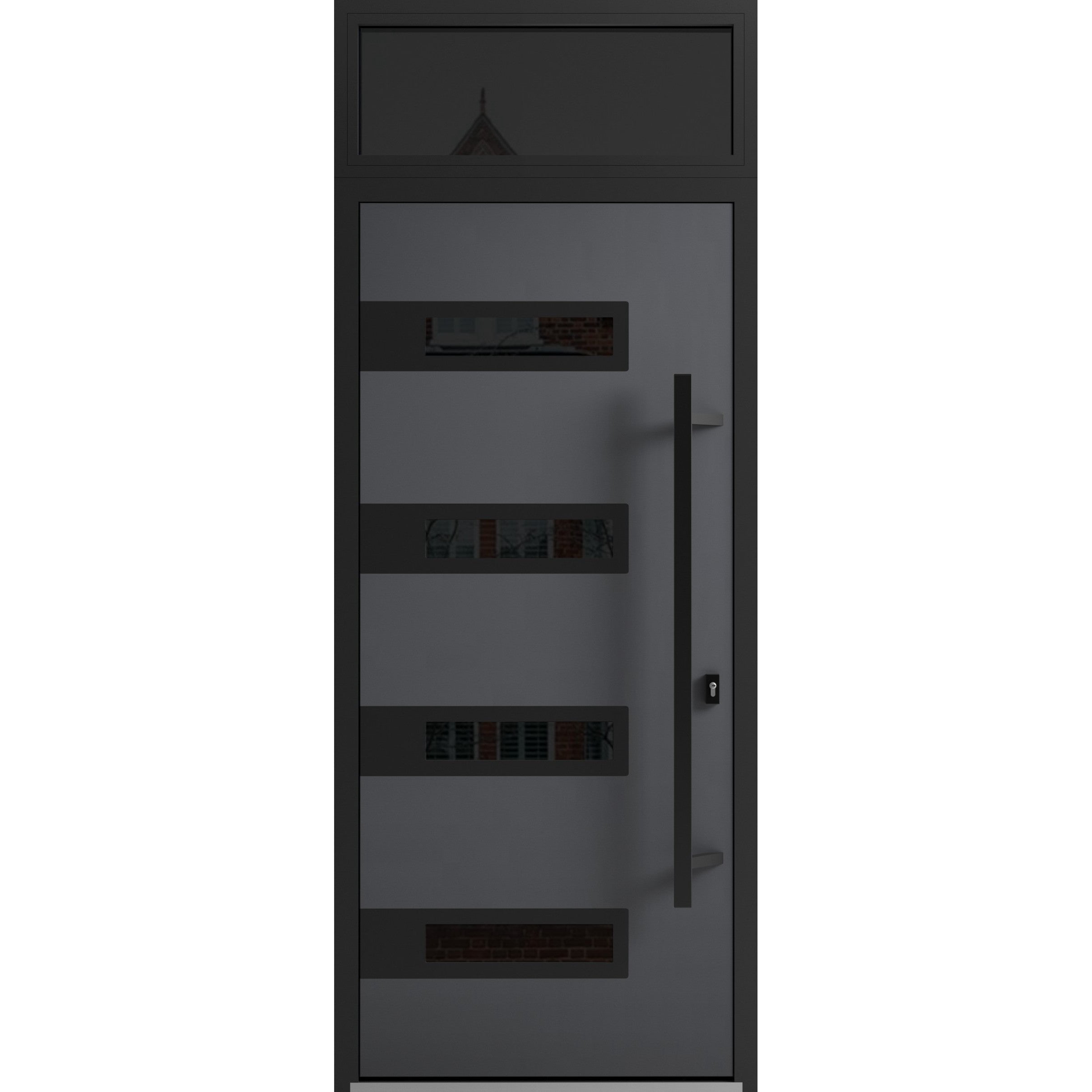 Front Exterior Prehung Steel Door / Ronex 0131 Grey / Top Exterior Window Sidelite / Entry Metal Modern Painted W36" x H80+16" Left hand Inswing