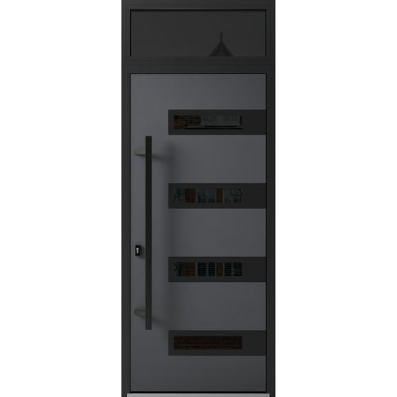 Front Exterior Prehung Steel Door / Ronex 0131 Grey / Top Exterior Window Sidelite / Entry Metal Modern Painted W36" x H80 16" Right hand Inswing