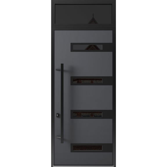 Front Exterior Prehung Steel Door / Ronex 0131 Grey / Top Exterior Window Sidelite / Entry Metal Modern Painted W36x96+16 Right-hand