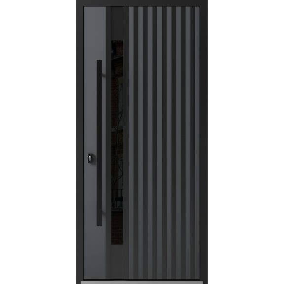 Front Exterior Prehung Steel Door / Ronex 0144 Grey / Entry Metal Modern Painted W36" x H80" Right hand Inswing