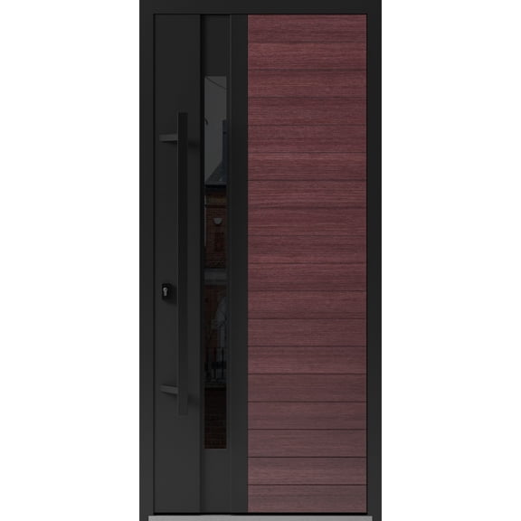 Front Exterior Prehung Steel Door / Ronex 0162 Red Oak / Entry Metal Modern Painted W36" x H80" Right hand Inswing