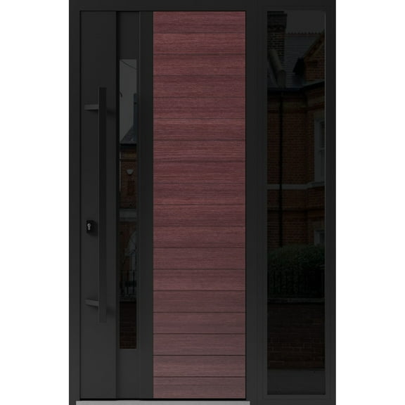 Front Exterior Prehung Steel Door / Ronex 0162 Red Oak / Side Exterior Window Sidelite / Entry Metal Modern Painted W36 16" x H80" Right hand Inswing
