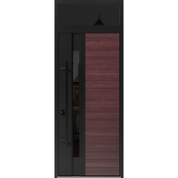 Front Exterior Prehung Steel Door / Ronex 0162 Red Oak / Top Exterior Window Sidelite / Entry Metal Modern Painted W36" x H80+16" Right hand Inswing