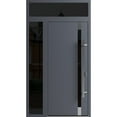 thumbnail image 1 of Front Exterior Prehung Steel Door / Ronex 1011 Grey / Side and Top Exterior Window Sidelite / Stainless Inserts Entry Metal Modern Painted W36+16" x H80+16" Left hand Inswing, 1 of 6