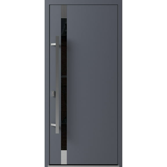 Front Exterior Prehung Steel Door / Ronex 1011 Grey / Stainless Inserts Entry Metal Modern Painted