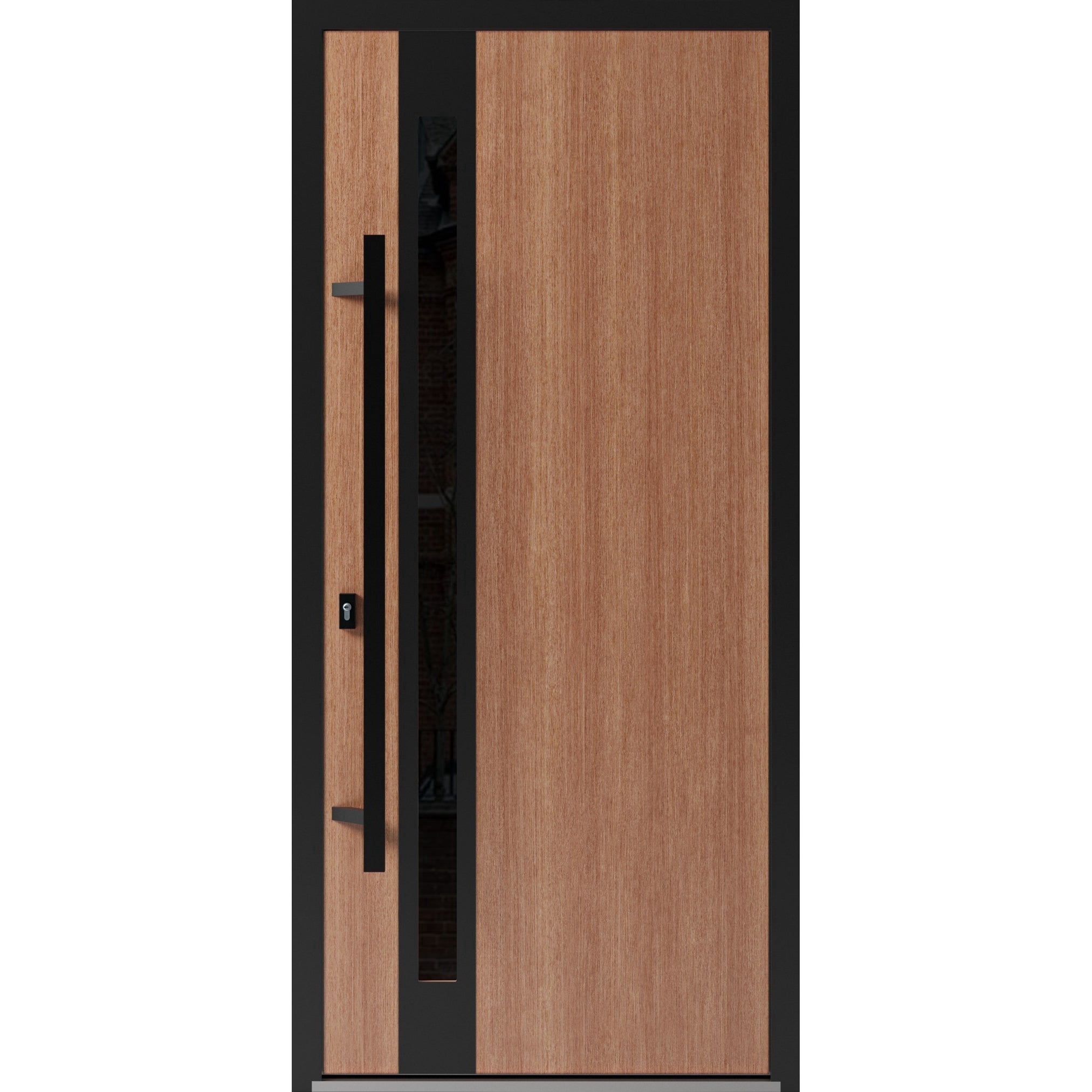 Front Exterior Prehung Steel Door / Ronex 1033 Teak / Entry Metal Modern Painted Right hand Inswing | Sample of Door Color