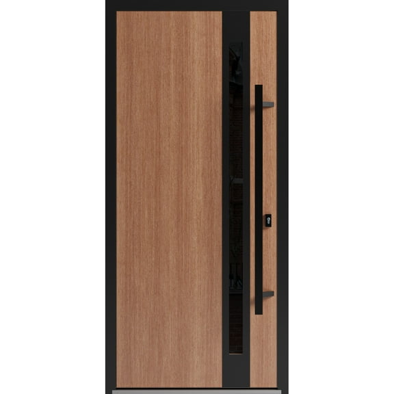 Front Exterior Prehung Steel Door / Ronex 1033 Teak / Entry Metal Modern Painted W36" x H80" Left hand Inswing