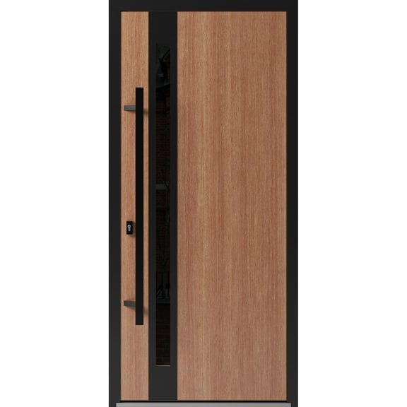 Front Exterior Prehung Steel Door / Ronex 1033 Teak / Entry Metal Modern Painted W36" x H80" Right hand Inswing