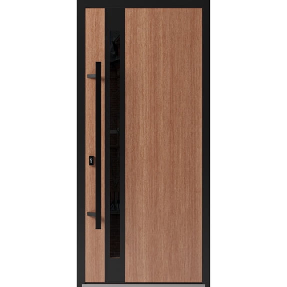 Front Exterior Prehung Steel Door / Ronex 1033 Teak / Entry Metal Modern Painted W36" x H80" Right hand Inswing