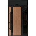 thumbnail image 1 of Front Exterior Prehung Steel Door / Ronex 1033 Teak / Side and Top Exterior Window Sidelite / Entry Metal Modern Painted W36+12" x H80+16" Right hand Inswing, 1 of 5