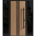 thumbnail image 1 of Front Exterior Prehung Steel Door / Ronex 1055 Teak / 2 Side Exterior Windows Sidelites/ Entry Metal Modern Painted W12+36+12" x H80" Left hand Inswing, 1 of 5