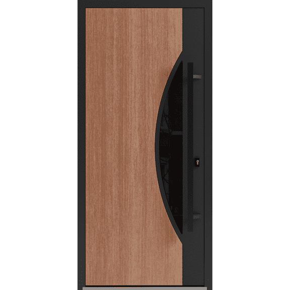 Front Exterior Prehung Steel Door / Ronex 1077 Teak / Entry Metal Modern Painted W36" x H80" Left hand Inswing