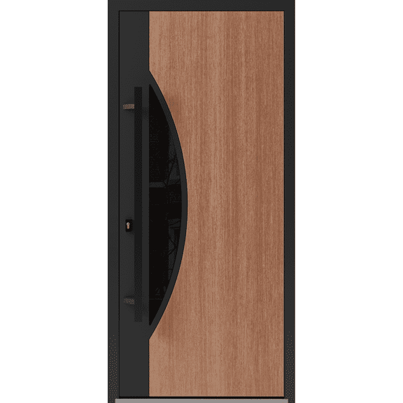 Front Exterior Prehung Steel Door / Ronex 1077 Teak / Entry Metal Modern Painted W36" x H80" Right hand Inswing