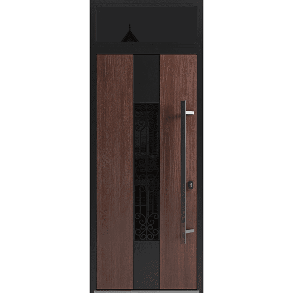 Front Exterior Prehung Steel Door / Ronex 1205 Bronze Oak / Top Exterior Window Sidelite / Entry Metal Modern Painted W36x80+16 Left-hand