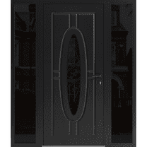 Front Exterior Prehung Steel Door / Ronex 1277 Black Enamel / 2 Side Exterior Windows Sidelites/ Stainless Inserts Entry Metal Modern Painted W12 36 12x80 Left-hand