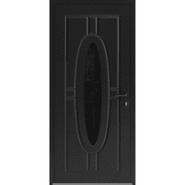 Front Exterior Prehung Steel Door / Ronex 1277 Black Enamel / Stainless Inserts Entry Metal Modern Painted W36x80 Left-hand