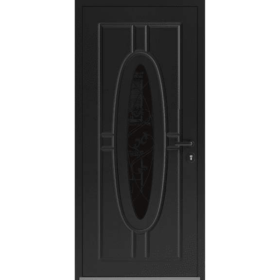 Front Exterior Prehung Steel Door / Ronex 1277 Black Enamel / Stainless Inserts Entry Metal Modern Painted W36x80 Left-hand