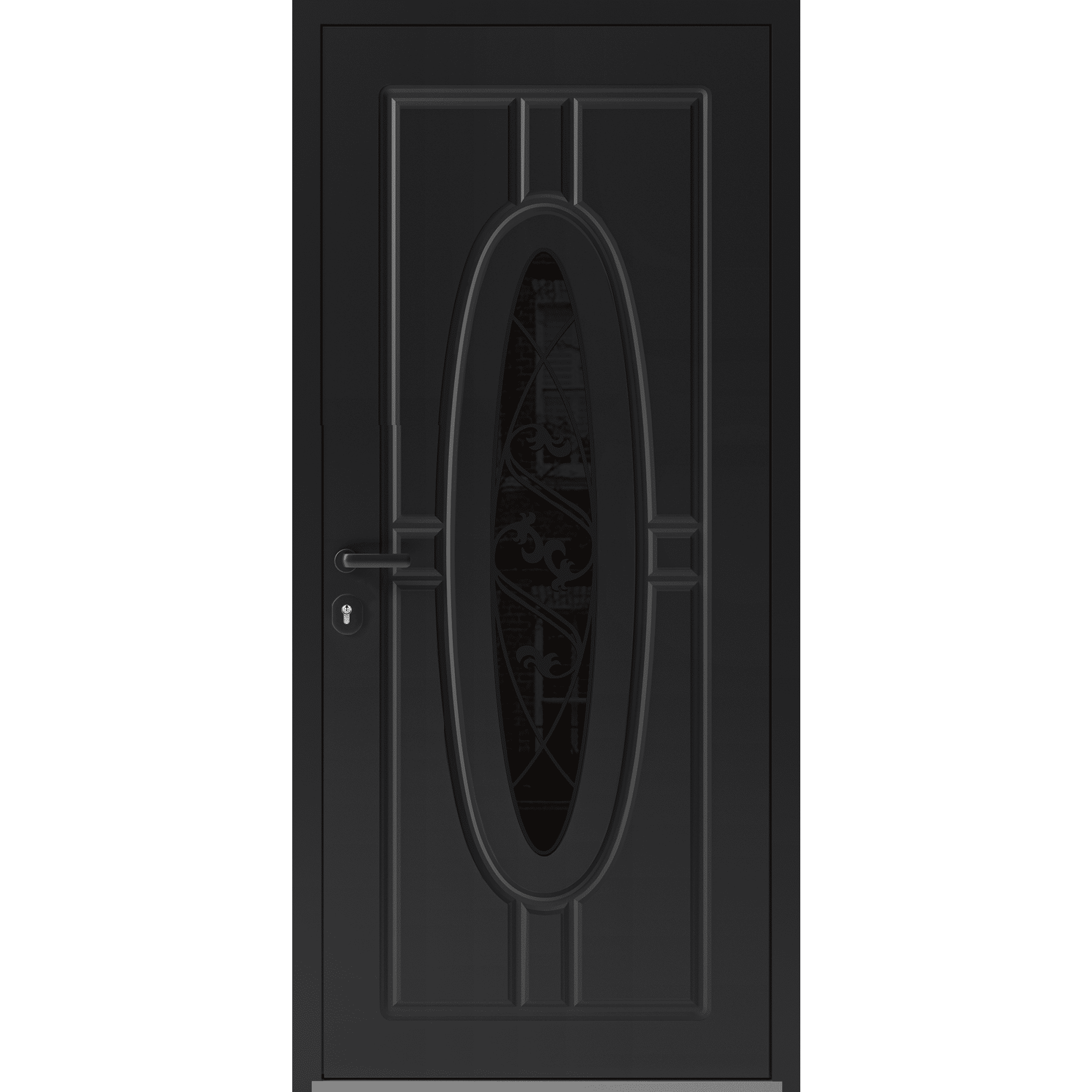 Front Exterior Prehung Steel Door / Ronex 1277 Black Enamel / Stainless Inserts Entry Metal Modern Painted W36x80 Right-hand