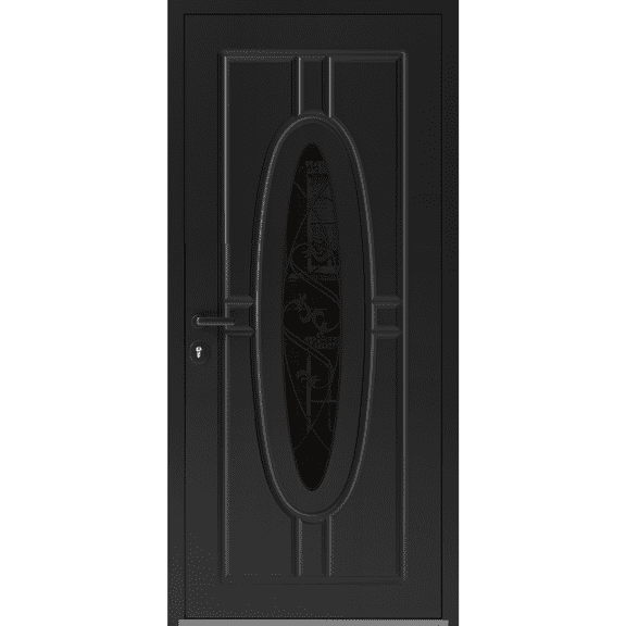 Front Exterior Prehung Steel Door Ronex 1277 Black Enamel Stainless Inserts Entry Metal Modern Painted 36" x 80" 3.69" Thick 1 Piece Right hand Inswing