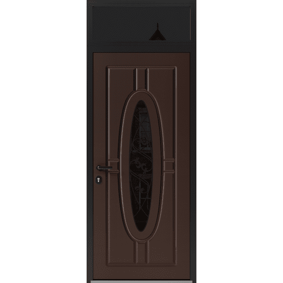 Front Exterior Prehung Steel Door / Ronex 1277 Brown / Top Exterior Window Sidelite / Entry Metal Modern Painted W36x80+16 Right-hand