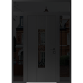 thumbnail image 1 of Front Exterior Prehung Steel Door / Ronex 1477 Black Enamel / 2 Side and Top Exterior Window Sidelite / Stainless Inserts Entry Metal Modern Painted W14+36+14x80+16 Left-hand, 1 of 6