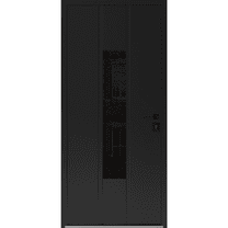Front Exterior Prehung Steel Door / Ronex 1477 Black Enamel / Stainless Inserts Entry Metal Modern Painted W36x80 Left-hand