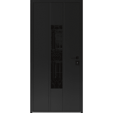Front Exterior Prehung Steel Door / Ronex 1477 Black Enamel / Stainless Inserts Entry Metal Modern Painted W36x80 Left-hand
