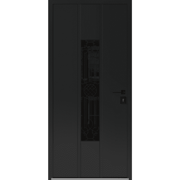 Front Exterior Prehung Steel Door / Ronex 1477 Black Enamel / Stainless Inserts Entry Metal Modern Painted W36x80 Left-hand