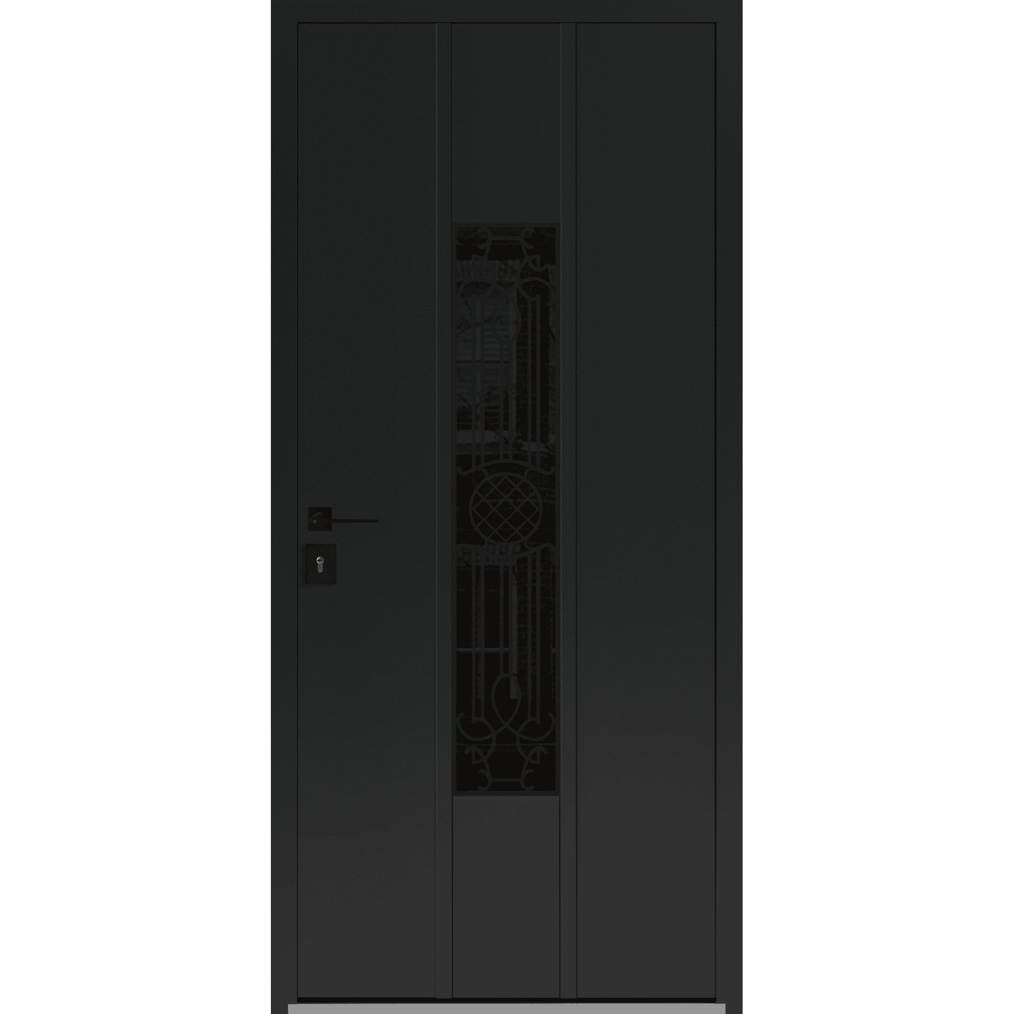 Front Exterior Prehung Steel Door / Ronex 1477 Black Enamel / Stainless Inserts Entry Metal Modern Painted W36x80 Right-hand
